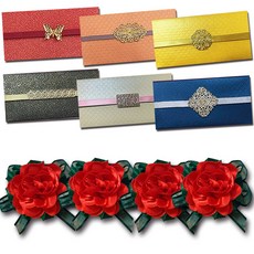 胸花 X30-3 4入 + 高級金屬配件紅包袋 6款 S2 套組, 混合色, 1套