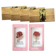 X100-1 胸針感謝卡 2款 + S3 古銅色蝴蝶配件零用錢信封 4入組, 混合色, 1套