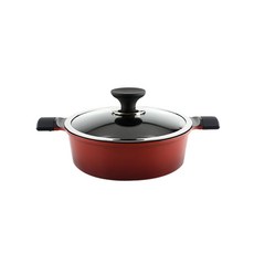 Lacena IH爐適用Maple Tree系列附蓋陶瓷雙耳湯鍋, 直徑22*高7cm, 紅色 黑色