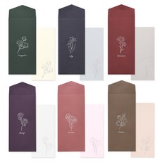 Walgadaks 優雅單色花卉卡片 6p + 信封 6p 套組, 深色, 1套