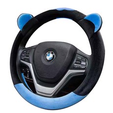 Coco Bear極細纖維絲絨冬季方向盤套, 藍色