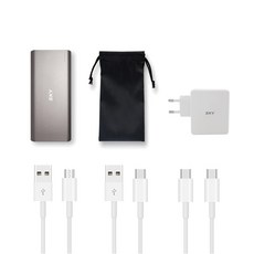 SKY 63W QC3.0/PD 대용량 노트북 고속 보조배터리 USB A/C + 듀얼 포트 어댑터 USB-PD 63W + 파우치 + 케이블 C타입 + 5핀 + C to C, SKY-B100PD, 그레이