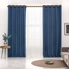 The Zari 打孔式DTP遮光窗簾 2入+窗簾綁帶 2入, 月神海軍