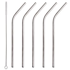 라온누리 웰메이드 스텐 빨대 실버 기역자형 215mm 5p + 브러쉬 세트, 5개, 1세트