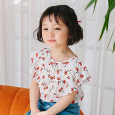 Lala Amang 女童款櫻桃印花荷葉領上衣