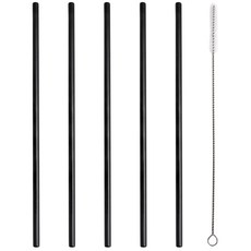 RAONNURI Well-made 不鏽鋼吸管 鈦黑色 直式 215mm 5入 + 清潔刷組, 1套