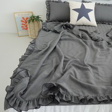 Bassum 素色荷葉邊人造絲薄被, 木炭