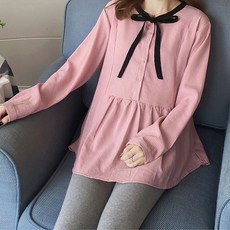 아리코 임부 스트라이프 리본 블라우스