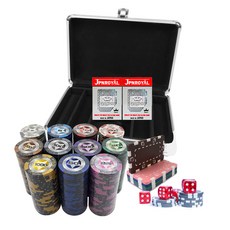 國際規格籌碼 14g 200入+鋁製收納盒+荷官鈕+骰子 5入+皇家撲克牌 2入, 混色