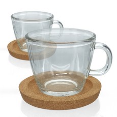 Glasslock 格拉氏洛克 Fusion 咖啡杯 2入 + 軟木杯墊 2入 組, 單一顏色, 2套