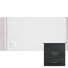 Songwol 松月 圖騰印花竹棉浴巾 520g+束口收納袋組, 毛巾（象牙色）、小袋（黑色）, 1組