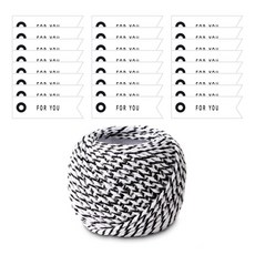 indi.k Simple For You 吊牌 100入 + 麻繩組合, 白黑色, 18m, 1個