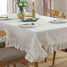 Marketpio 風格荷葉邊亞麻桌巾, 米色, 90 x 90 cm