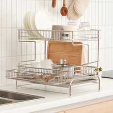 JBJ 多合一全不鏽鋼碗盤瀝水架 託盤型, 2層, 單一顏色