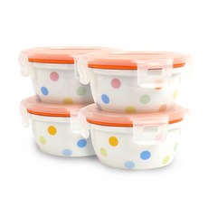 2deco 陶瓷密封食物收納盒, 圓點款, 4個