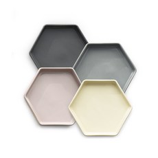 PRELUDE 6角餐盤 M號, 1套, 盤子 4入, 粉色+象牙白+灰色+炭灰色