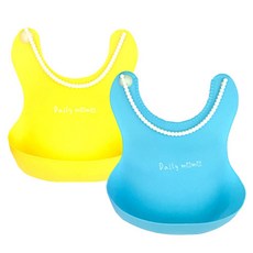 矽膠立體圍兜 2入, 黃色+天藍色, 1組