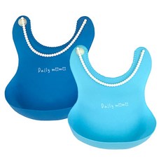 Yecomam 果凍矽膠立體圍兜 2入, 深藍色+天藍色, 1組