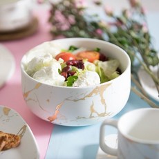 Louis & Tappel 北歐風設計金色大理石紋沙拉碗 S, 白色, 1個