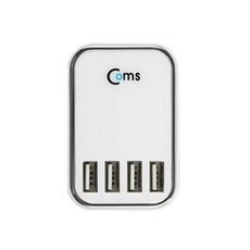 Coms USB 4埠插頭式智慧型手機快速多孔充電器 KT947, 白色, 1個