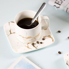Lui & Topfel 北歐風設計金色大理石紋咖啡杯組, 白色, 1套