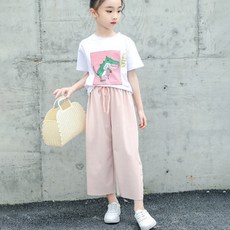 女童恐龍T恤寬褲套裝