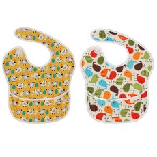 almaeng 防水吃飯圍兜 AMKFB506 2入, 1組, 黃色 小鳥款+彩色小鳥款