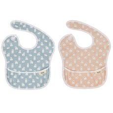 almaeng 防水吃飯圍兜 AMKFB501 2入, 1組, 粉紅色 熊款+藍色 熊款