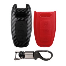 카템 카본 키케이스 + 실리콘 키케이스 2종 + 키링 + 드라이버 세트, 블랙 + 레드, 아우디 C타입