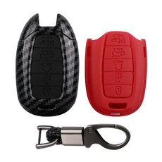 CARTEM 碳纖維鑰匙殼 + 2種矽膠鑰匙殼 + 鑰匙圈 + 螺絲起子套組, 黑色 + 紅色, H07