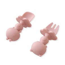 jellymom 嬰兒學習湯匙+叉子, 粉色, 1組