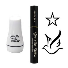 U&Me紋身圖章新款大鴿子+小大邊框星星, 黑色墨水, 1套