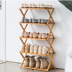 You&Me多功能折疊式竹製鞋架 5層 SNJ002, 擱板米色