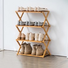 You&Me多用途折疊式竹製鞋架 4層 SNJ002, 擱板米色