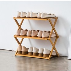 You&Me多功能折疊式竹製鞋架 3層 SNJ002, 擱板米色