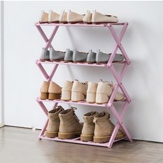 U&Me 多用途可折疊竹製鞋櫃 4層 SNJ002, 沖孔淺紫色