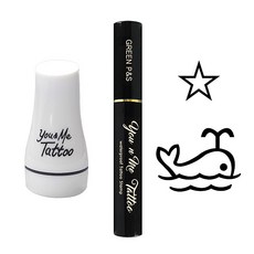 You & Me 新款紋身印章 大款鯨魚 + 小款邊框星星, 黑色墨水, 1套