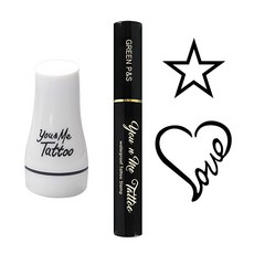 You & Me 紋身印章 新款 L號 情書 + S號 大外框星星, 黑色墨水, 1套