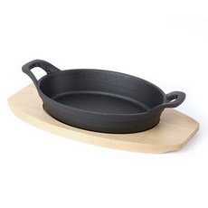 Cocowil 橢圓形鑄鐵平底鍋 + 木製底座套組, 混色