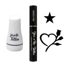 You&Me紋身印章 新款 大型 玫瑰愛心+小號 滿滿星星, 黑色墨水, 1套