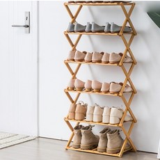 U&Me 多用途可折疊竹製6層鞋櫃 SNJ002, 沖孔米色, 6層