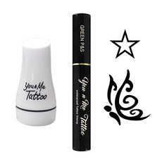 You & Me 紋身印章 新款 大尺寸蝴蝶 + 小尺寸邊框星星, 黑色墨水, 1套