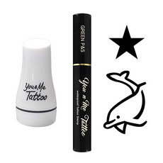 You & Me 紋身印章 新款 大型海豚 + 小型實心大星星, 黑色墨水, 1套