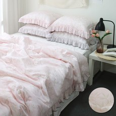 植物圖案荷葉邊造型莫代爾夏季薄被, 粉色的