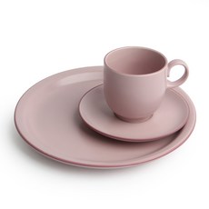 Kanesuzu 1人用早午餐具 3件入, 粉色的, 盤子+玻璃+碟子