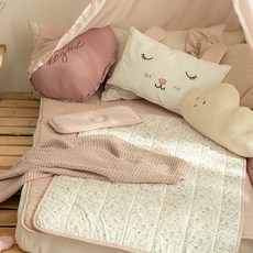 데코뷰 밤비플라워 순면 워셔블 아기 쿨매트, 아이보리 + 핑크, 1개