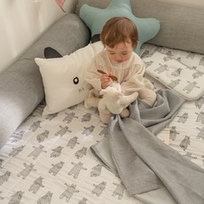 데코뷰 리틀허니베어 이중거즈 워셔블 아기 쿨매트, 화이트 + 블랙, 1개