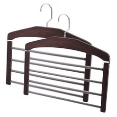 마켓피오 고급 우드 4단 바지걸이, 진한갈색, 2개