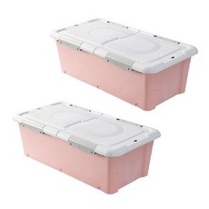 마이닝 언더베드 플라스틱 리빙박스, 핑크, 74L, 2개