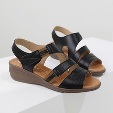 제이슈 여성용 천연소가죽 찍찍이 통굽 샌들